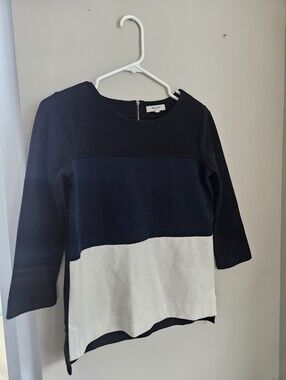 Madewell Black Ribbed Crewneck 3 Quarter Sleeve Top Color Block Office Event XS